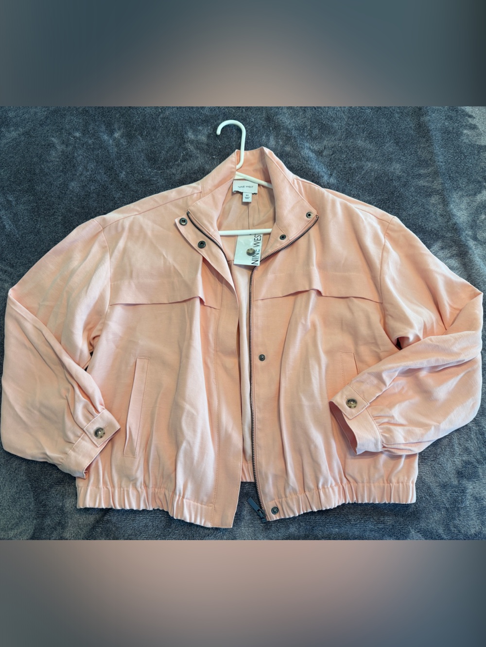 Nine West Light Blush Pink Zip-Front Bomber